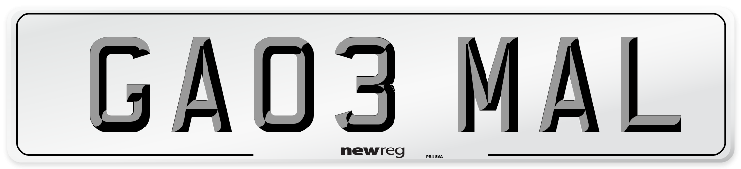 GA03 MAL Number Plate from New Reg